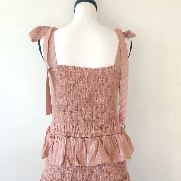 House of Harlow 1960 Corinne Smocked Ruffle Dress Size Large Desert Rose - Picture 7 of 12